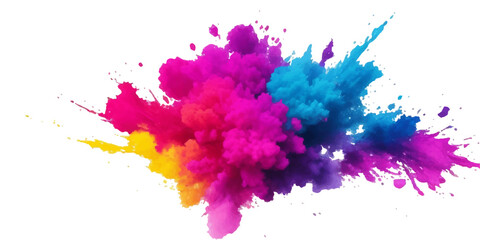 Multicolor powder explosion on White background. Colored cloud. Colorful dust explode. Paint Holi. colorful rainbow Holi paint color powder explosion with bright colors isolated white background.	