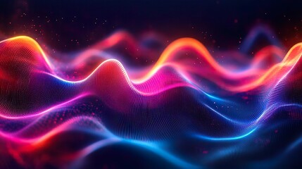 Fototapeta premium Bright digital waveforms in neon hues creating a stylish and futuristic wallpaper for modern tech designs