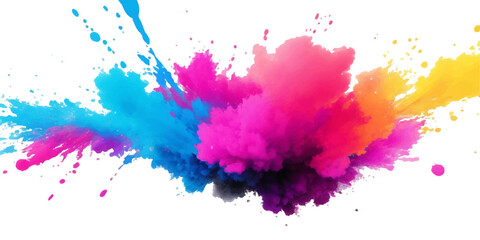 Multicolor powder explosion on White background. Colored cloud. Colorful dust explode. Paint Holi. colorful rainbow Holi paint color powder explosion with bright colors isolated white background.	