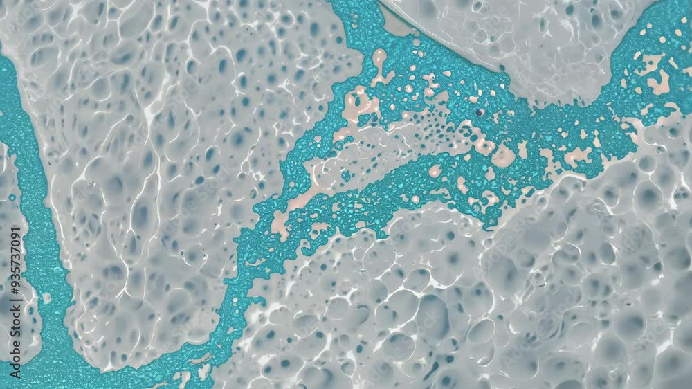 Poster abstract fluid dynamics in a serene blue and white setting captured in a slow-moving stream of water