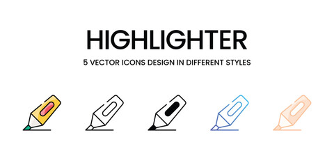 Highlighter icons set five different style vector stock illustration