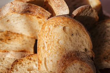Toasted slices of fresh bread close up