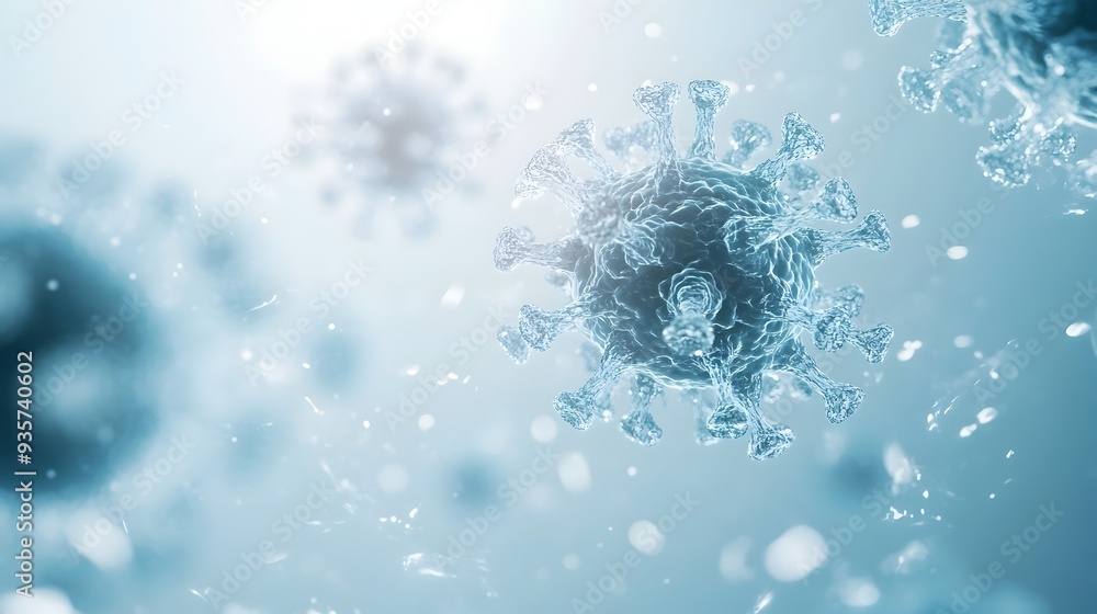 Poster futuristic digital representation of a flu virus mutation with a clean background and ample copy spa