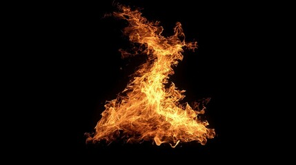 An intense display of fire and flames occupies the center of the image against a stark black background.