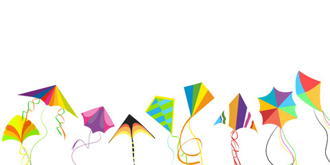Sankranti festival banner with colored flying kites