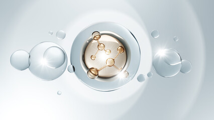 Molecules Cosmetic serum, Cosmetic Essence, Skin Rejuvenation, Cosmetic Background, 3D Rendering