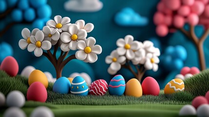 Obraz premium Easter Eggs & Flowers