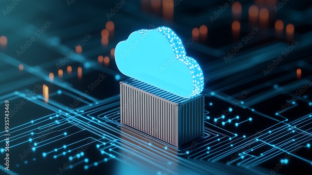 Poster 3d cloud technology concept with glowing lights and digital circuits. symbolizes cloud computing, da