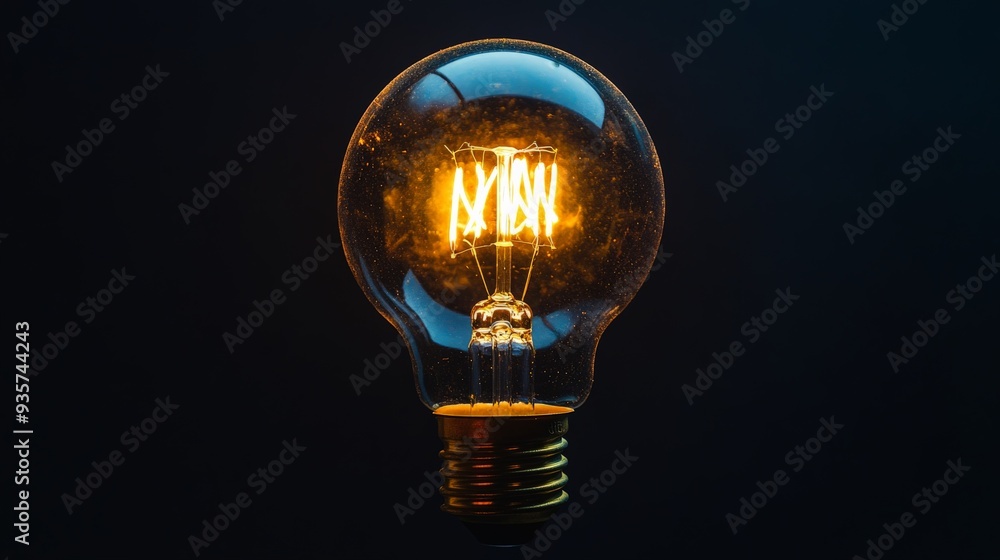 Poster a bright light bulb with a visible filament shines brightly in a dark setting, representing imaginat