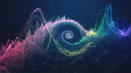 Growth hologram, digital growth from particles, blue yellow and red colors, graph up, business image. Generative AI