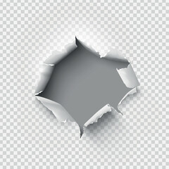 ragged Hole torn in ripped paper on transparent background