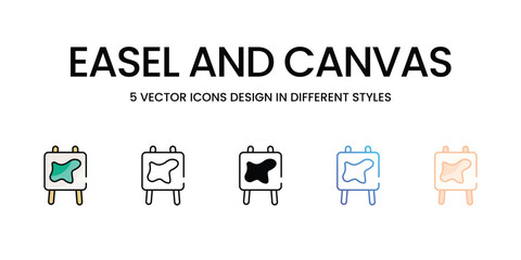 Easel and Canvas icons set five different style vector stock illustration