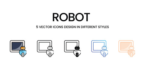 Robot  icons set five different style vector stock illustration