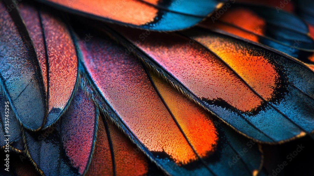 Sticker Close Up Macro Photography of Blue and Orange Butterfly Wings