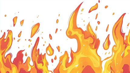 Cartoon flames and fire spread across the bottom of an image with a solid white background.