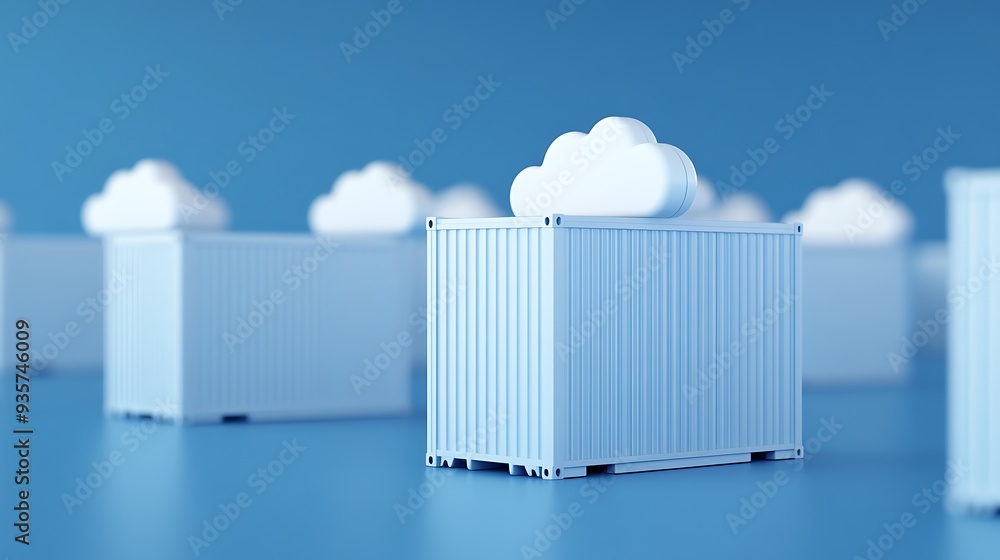 Poster 3d illustration of cloud computing containers representing data storage and management in a blue bac