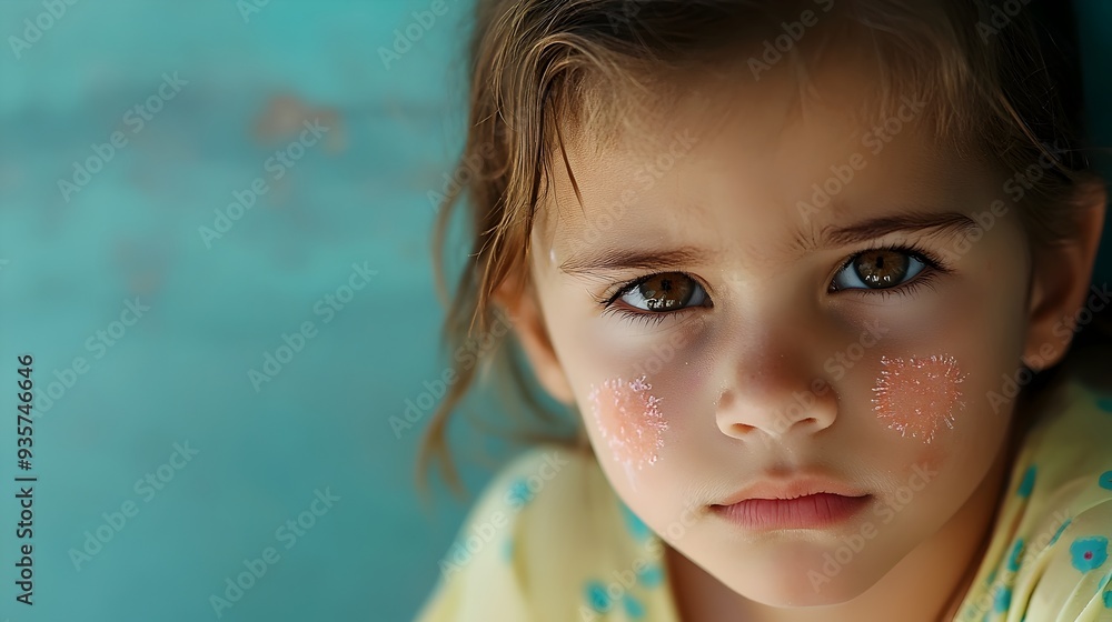 Poster close up portrait of a child s face displaying a characteristic skin rash a common symptom of dengue