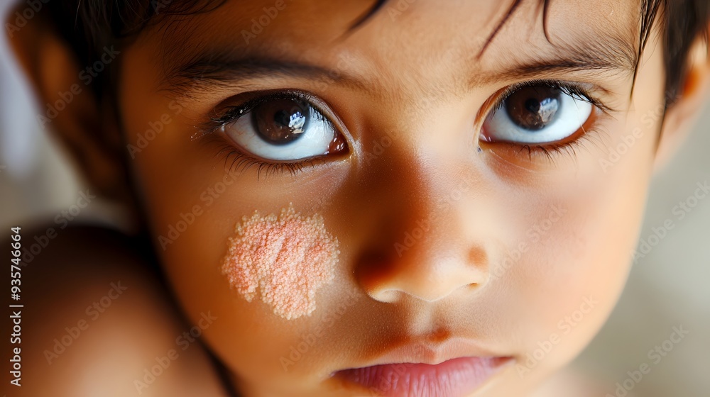 Poster close up detailed image of a child s skin displaying the characteristic rash a common symptom of the