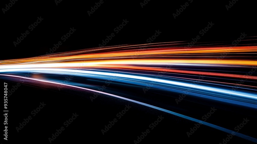 Aufkleber Dynamic multicolored light streaks create a motion blur effect on a dark background, symbolizing speed and technology. Ideal for futuristic and energetic designs.