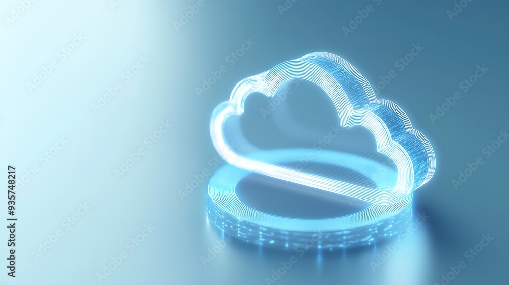 Poster 3d rendered illustration of a digital cloud symbol with a blue glowing effect, representing cloud co