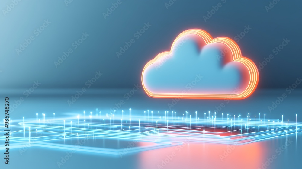 Poster 3d rendered image of a glowing cloud icon representing cloud computing and digital networking on abs
