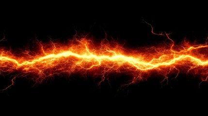 A Glowing Yellow Lightning Bolt on a Black Background with Red and Orange Electric Arcs