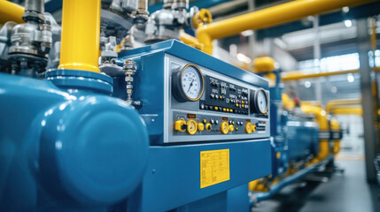 Naklejka premium Industrial equipment operating inside factory building