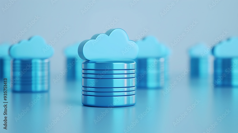 Poster a conceptual image representing cloud computing and data storage with cloud icons on server racks, i