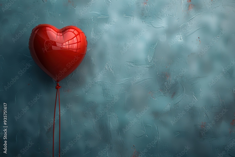 Aufkleber a red heart balloon is tied to a string and is floating in the air