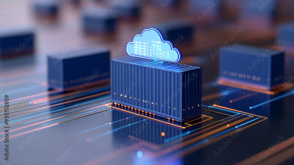 Aufkleber a digital representation of cloud data storage with a futuristic design showcasing a glowing cloud o