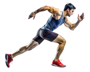 athletic running side view, solated, transparent background, AI generated	