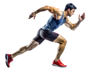 athletic running side view, solated, transparent background, AI generated	