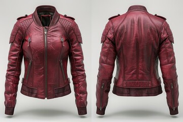A close up of a red leather jacket with a zipper