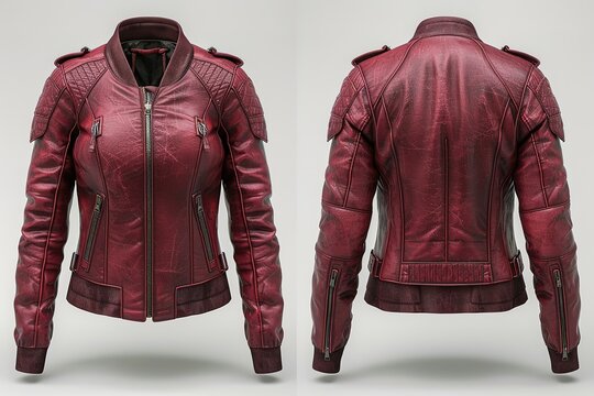 A close up of a red leather jacket with a zipper