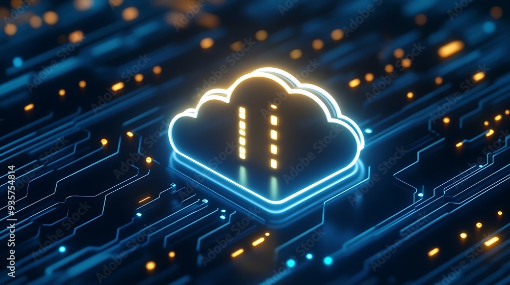 Poster abstract digital cloud on futuristic dark background, representing cloud computing technology, data 