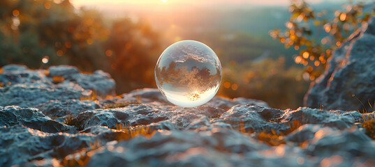 A close-up shot of a rough stone surface with a translucent 3D object hovering just above, under soft, diffused lighting