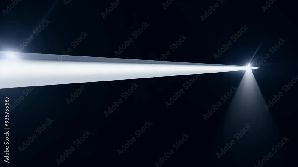 Poster exploring a futuristic landscape with sharp light beams illuminating a dark void at night