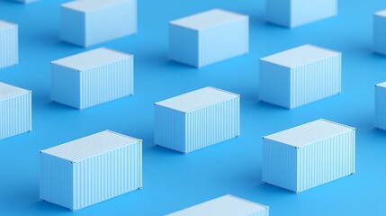 Obraz premium Abstract pattern of multiple white shipping containers on a blue background, symbolizing logistics, transport, and storage.