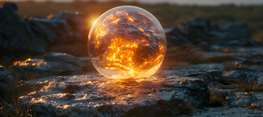 A close-up shot of a rough stone surface with a translucent 3D object hovering just above, under soft, diffused lighting