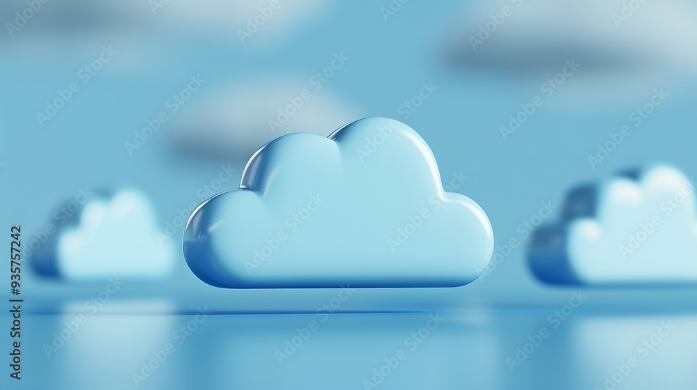 Poster Blue clouds in a serene sky, representing calmness and simplicity in a minimalist design concept. Perfect for web and graphic design projects.