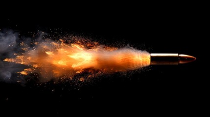 A Bullet in Flight Leaving a Trail of Fire and Smoke