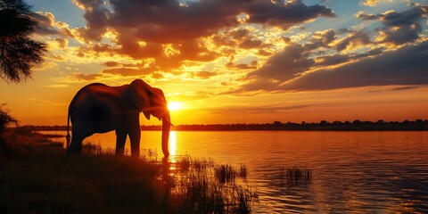 elephants at sunset, ai generated.