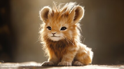 Fototapeta premium Adorable hybrid of a lion cub and a rabbit, combining a fluffy mane with long ears and a gentle expression, perfect for a charming design