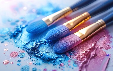 Fototapeta premium a group of paint brushes on a colourful background