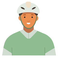 Fototapeta premium Man wearing a bike helmet in a minimalist flat illustration