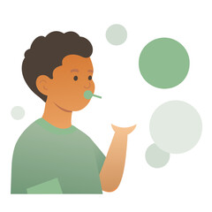 Boy blowing bubbles in playful and imaginative mood