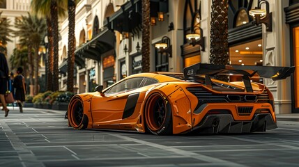 Orange Sports Car Parked on a City Street