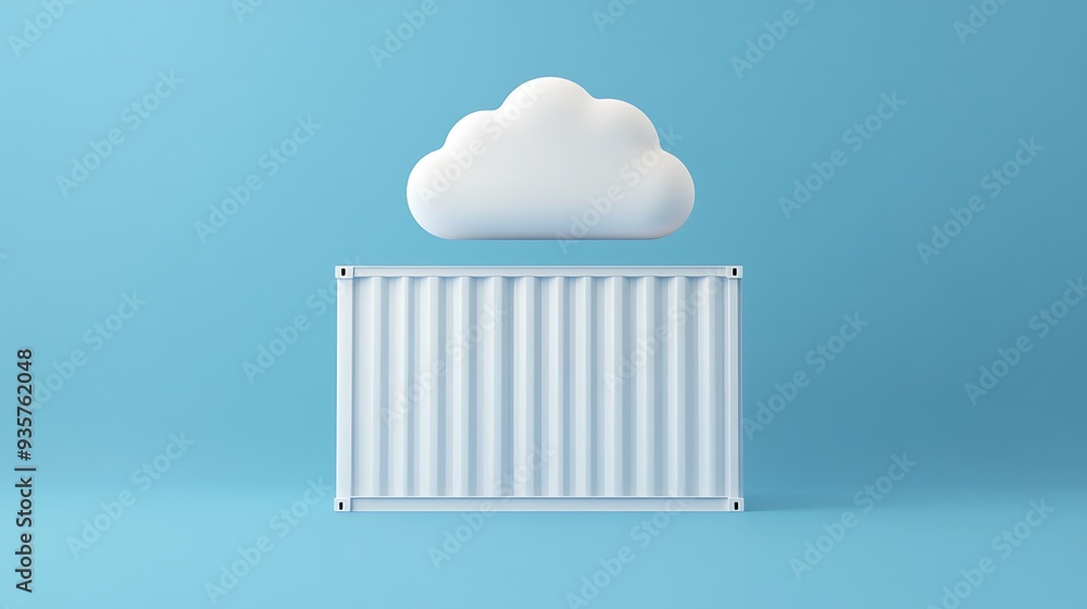 Aufkleber cloud computing concept with a container on a blue background. technology integration, innovation, a
