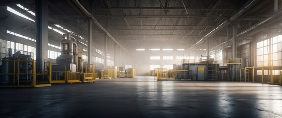 Obraz premium An Industrial Factory Interior with Sunbeams Streaming Through Windows