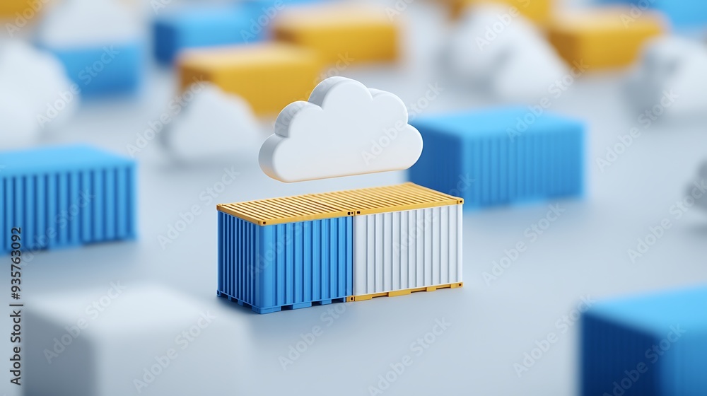 Poster cloud computing concept with containers and cloud icon. digital transformation and technology. 3d il